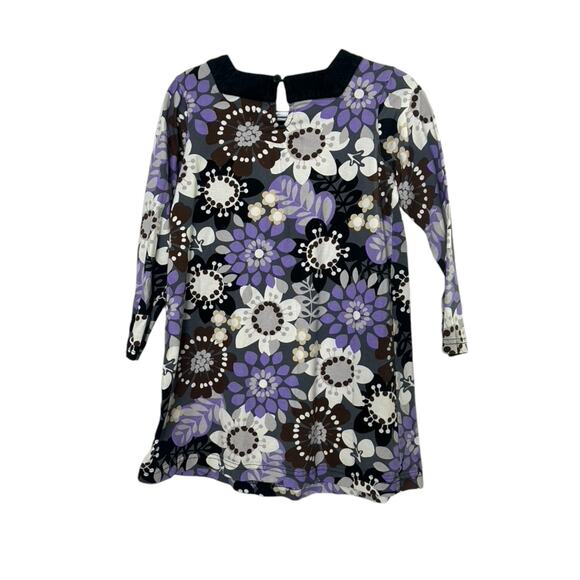 Hanna Andersson Purple & Gray Floral Long Sleeve Shift Dress FALL 120 US 6-7 - Picture 6 of 7